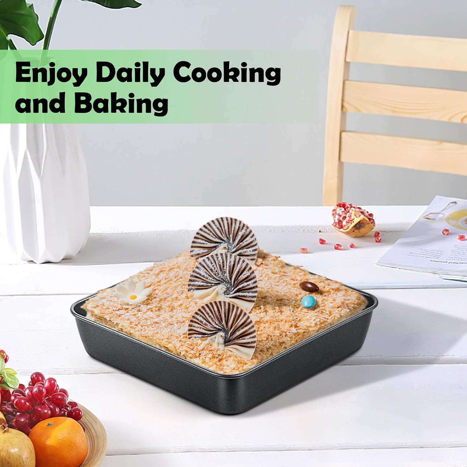 image:imageTeamFar Square Cake Pan 9 Inch Stainless Steel Square Baking Roasting Pan for Cake Brownie Lasagna NonToxic amp Heavy Duty One Piece Design amp Smooth Dishwasher Safe amp Easy CleanBlack