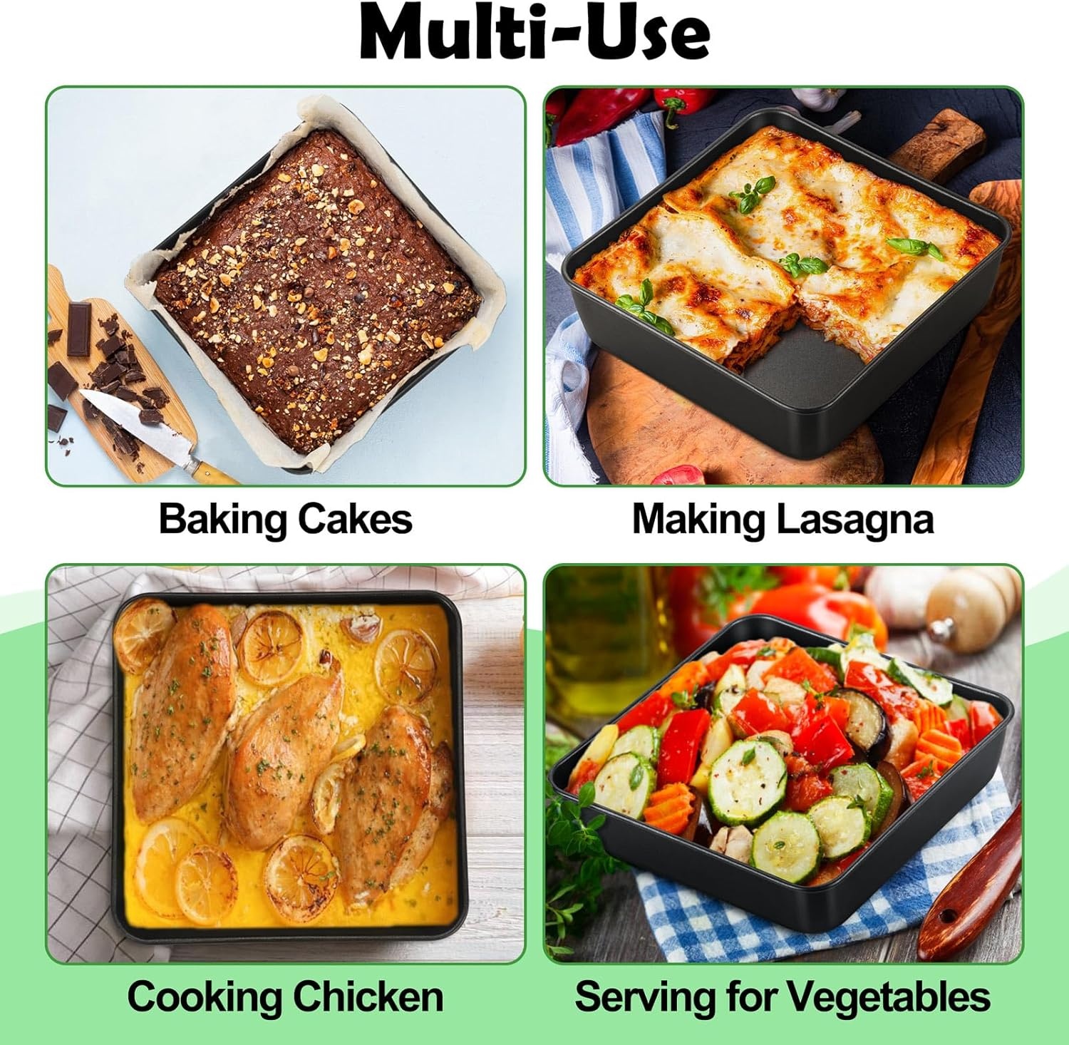 image:imageTeamFar Square Cake Pan 9 Inch Stainless Steel Square Baking Roasting Pan for Cake Brownie Lasagna NonToxic amp Heavy Duty One Piece Design amp Smooth Dishwasher Safe amp Easy CleanBlack