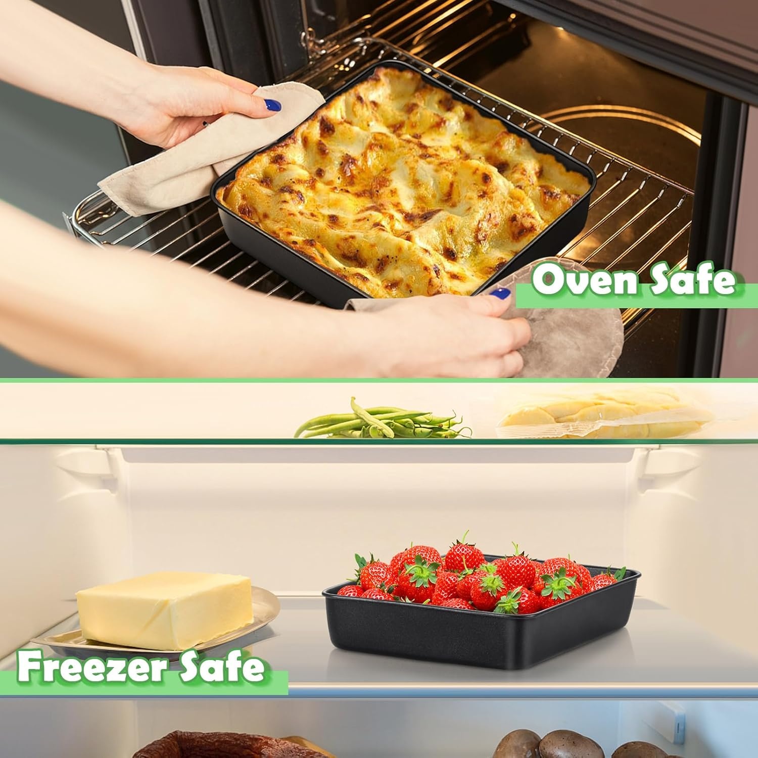 image:imageTeamFar Square Cake Pan 9 Inch Stainless Steel Square Baking Roasting Pan for Cake Brownie Lasagna NonToxic amp Heavy Duty One Piece Design amp Smooth Dishwasher Safe amp Easy CleanBlack