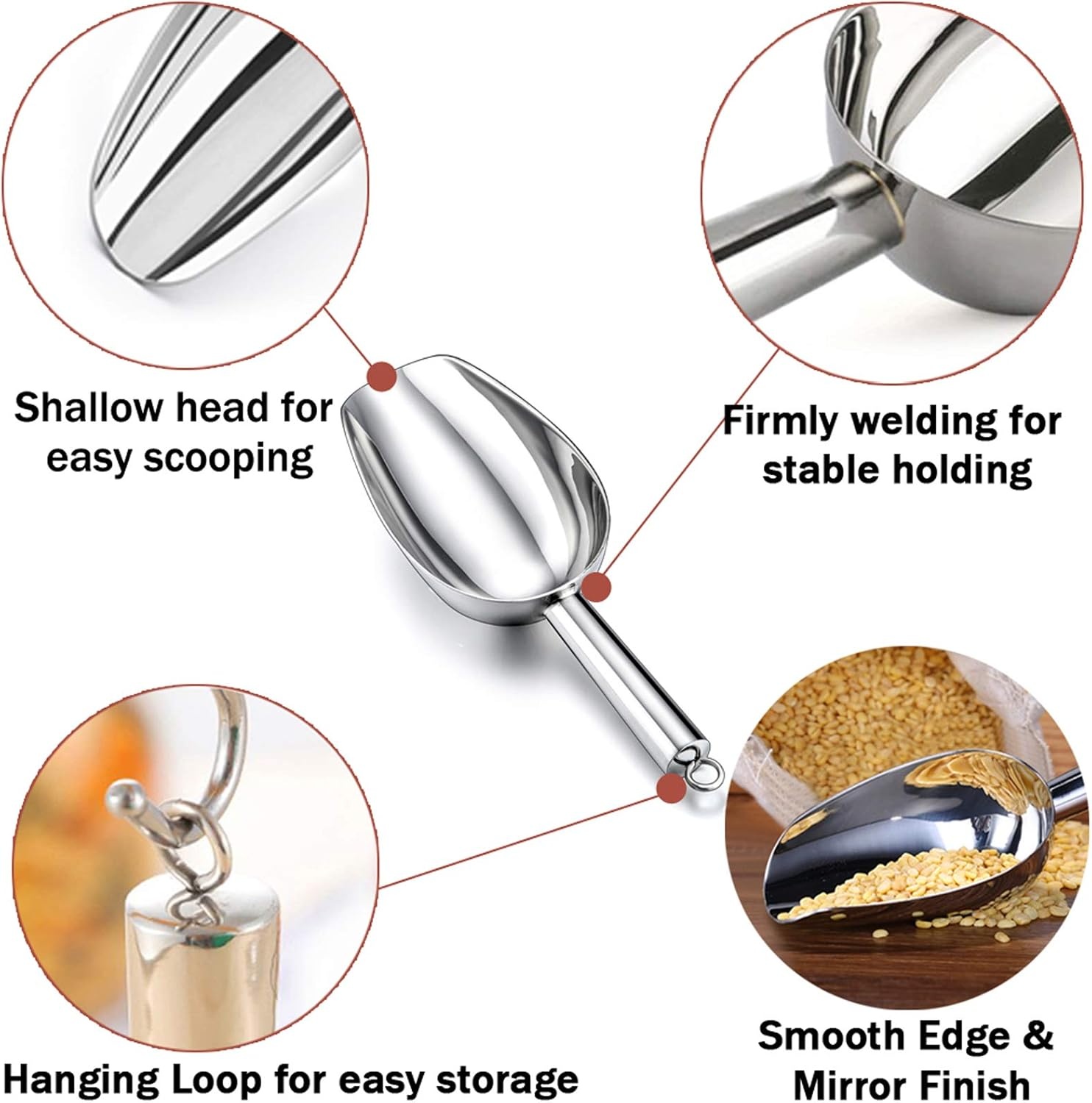 image:imageTeamFar Stainless Steel Ice Scoop Small Metal Food Candy Scoop for Kitchen Bar Party Wedding 5 Ounces5 oz