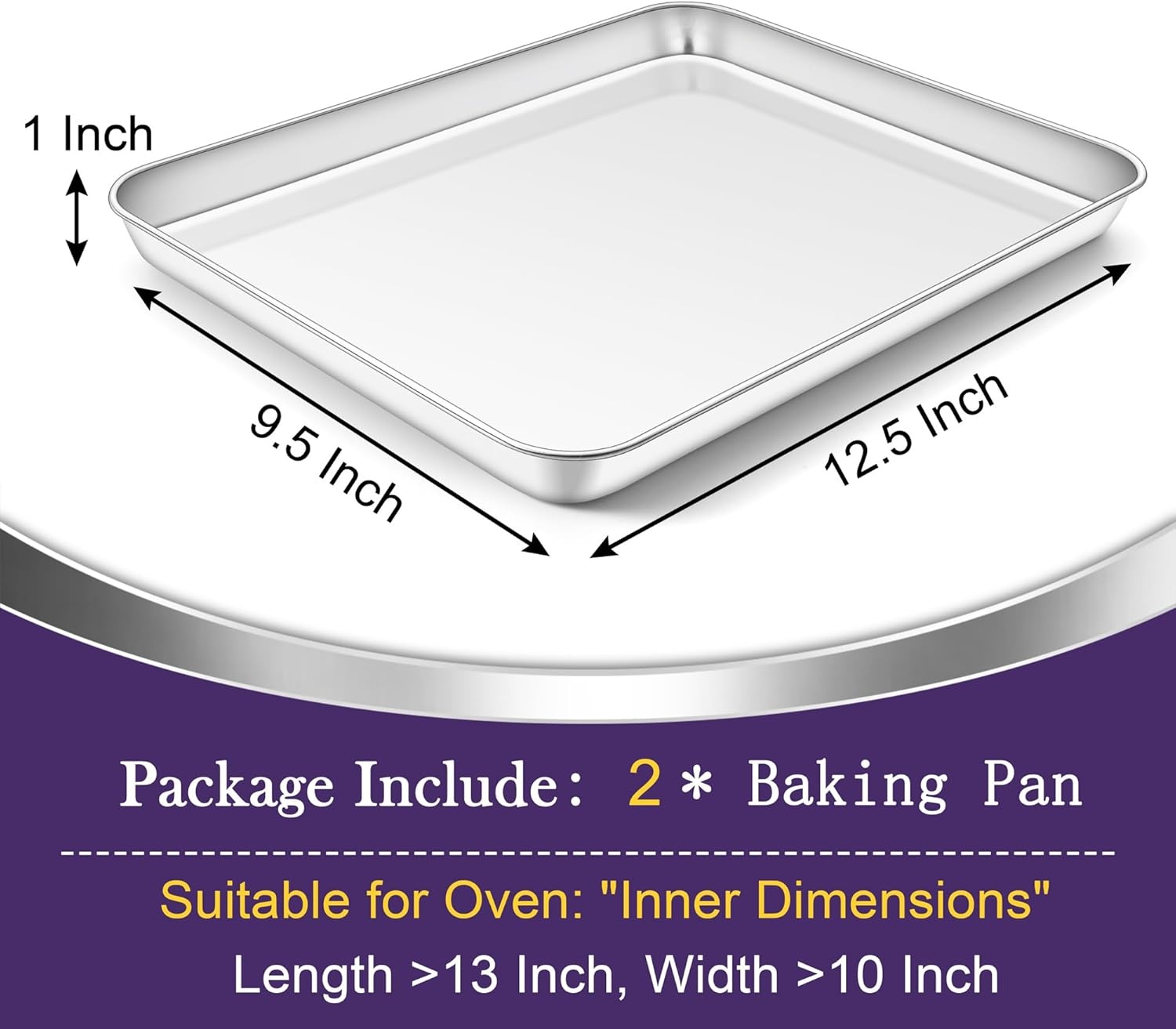 image:imageTeamFar Toaster Oven Pan Set of 2 Stainless Steel Toaster Oven Baking Tray Ovenware 125x 95x1 Non Toxic amp Healthy Rust Free amp Mirror Finish Easy Clean amp Dishwasher Safe125inch