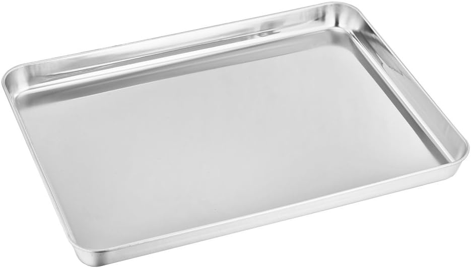 image:imageTeamFar Toaster Oven Pan Set of 2 Stainless Steel Toaster Oven Baking Tray Ovenware 125x 95x1 Non Toxic amp Healthy Rust Free amp Mirror Finish Easy Clean amp Dishwasher Safe16inch