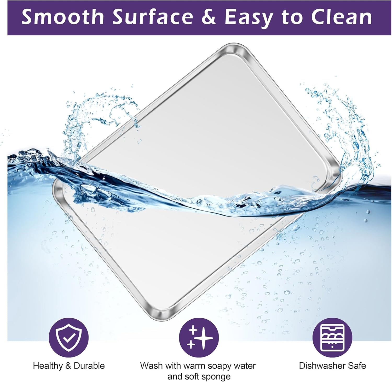 image:imageTeamFar Toaster Oven Pan Set of 2 Stainless Steel Toaster Oven Baking Tray Ovenware 125x 95x1 Non Toxic amp Healthy Rust Free amp Mirror Finish Easy Clean amp Dishwasher Safe125inch
