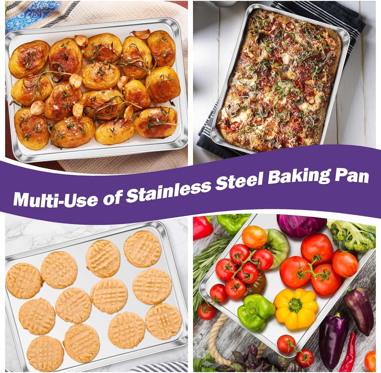 image:imageTeamFar Toaster Oven Pan Set of 2 Stainless Steel Toaster Oven Baking Tray Ovenware 125x 95x1 Non Toxic amp Healthy Rust Free amp Mirror Finish Easy Clean amp Dishwasher Safe125inch