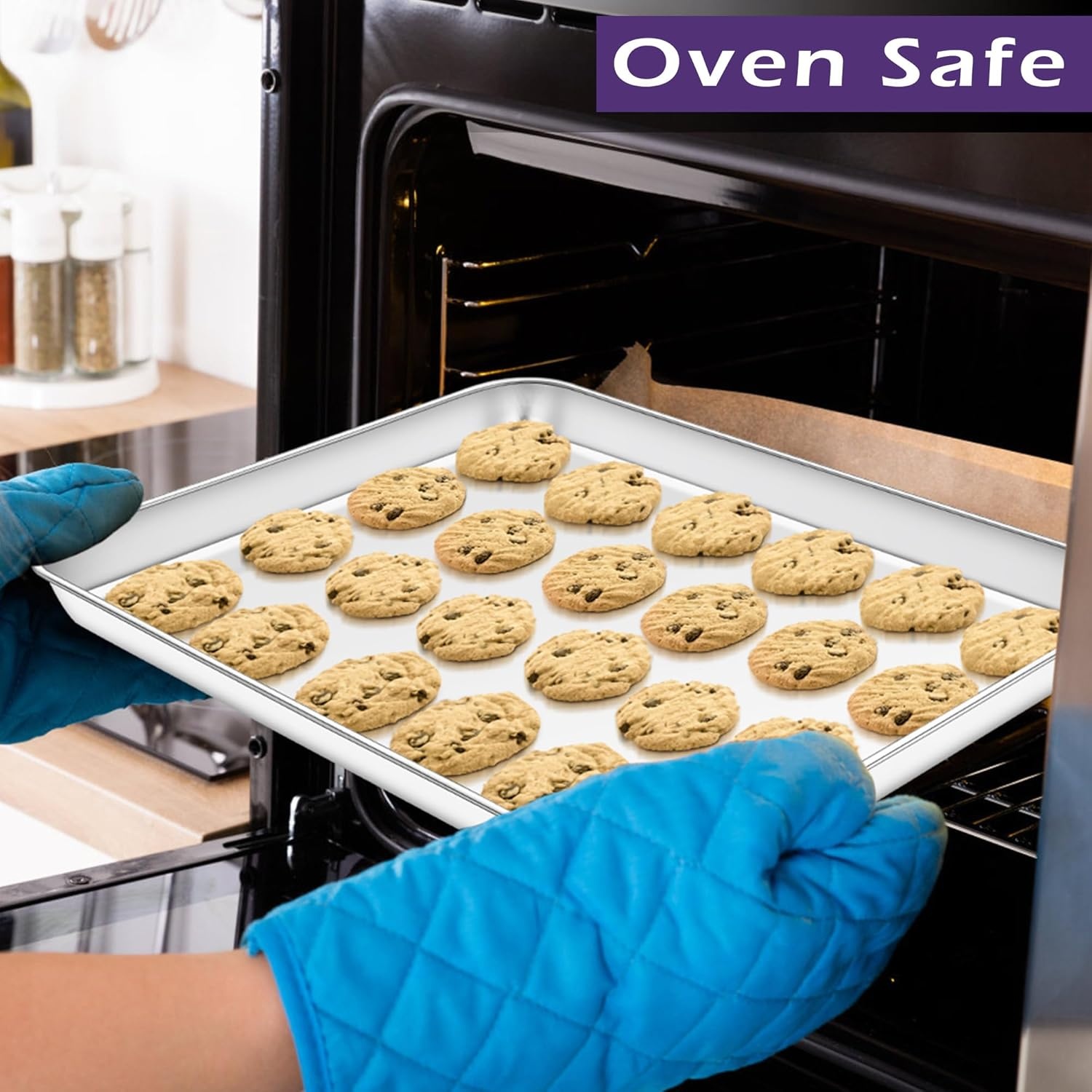 image:imageTeamFar Toaster Oven Pan Set of 2 Stainless Steel Toaster Oven Baking Tray Ovenware 125x 95x1 Non Toxic amp Healthy Rust Free amp Mirror Finish Easy Clean amp Dishwasher Safe125inch