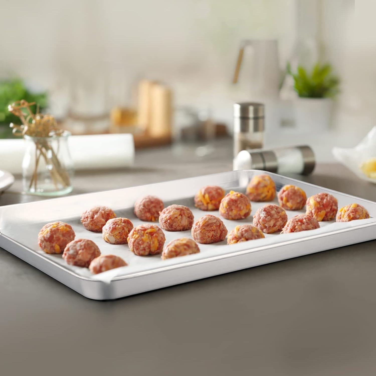 image:imageTeamFar Toaster Oven Pan Set of 2 Stainless Steel Toaster Oven Baking Tray Ovenware 125x 95x1 Non Toxic amp Healthy Rust Free amp Mirror Finish Easy Clean amp Dishwasher Safe176inch