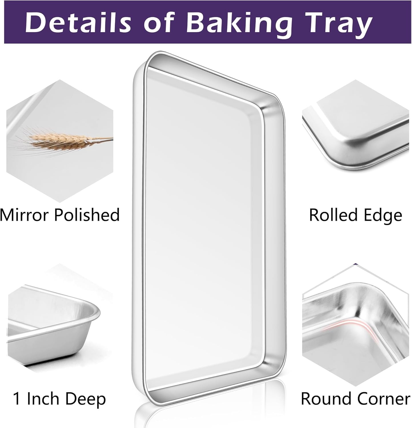 image:imageTeamFar Toaster Oven Pan Set of 2 Stainless Steel Toaster Oven Baking Tray Ovenware 125x 95x1 Non Toxic amp Healthy Rust Free amp Mirror Finish Easy Clean amp Dishwasher Safe125inch
