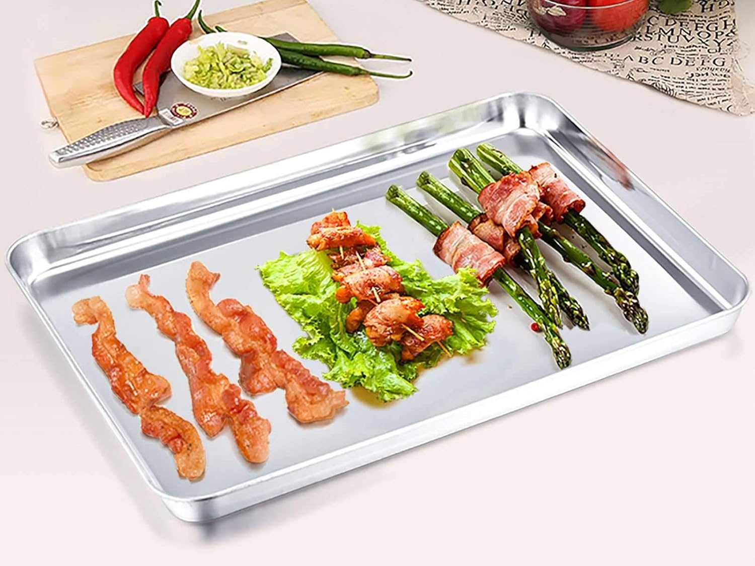 image:imageTeamFar Toaster Oven Pan Set of 2 Stainless Steel Toaster Oven Baking Tray Ovenware 125x 95x1 Non Toxic amp Healthy Rust Free amp Mirror Finish Easy Clean amp Dishwasher Safe16inch