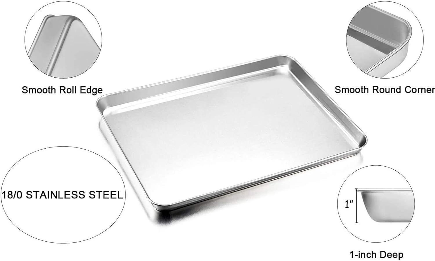 image:imageTeamFar Toaster Oven Pan Set of 2 Stainless Steel Toaster Oven Baking Tray Ovenware 125x 95x1 Non Toxic amp Healthy Rust Free amp Mirror Finish Easy Clean amp Dishwasher Safe16inch
