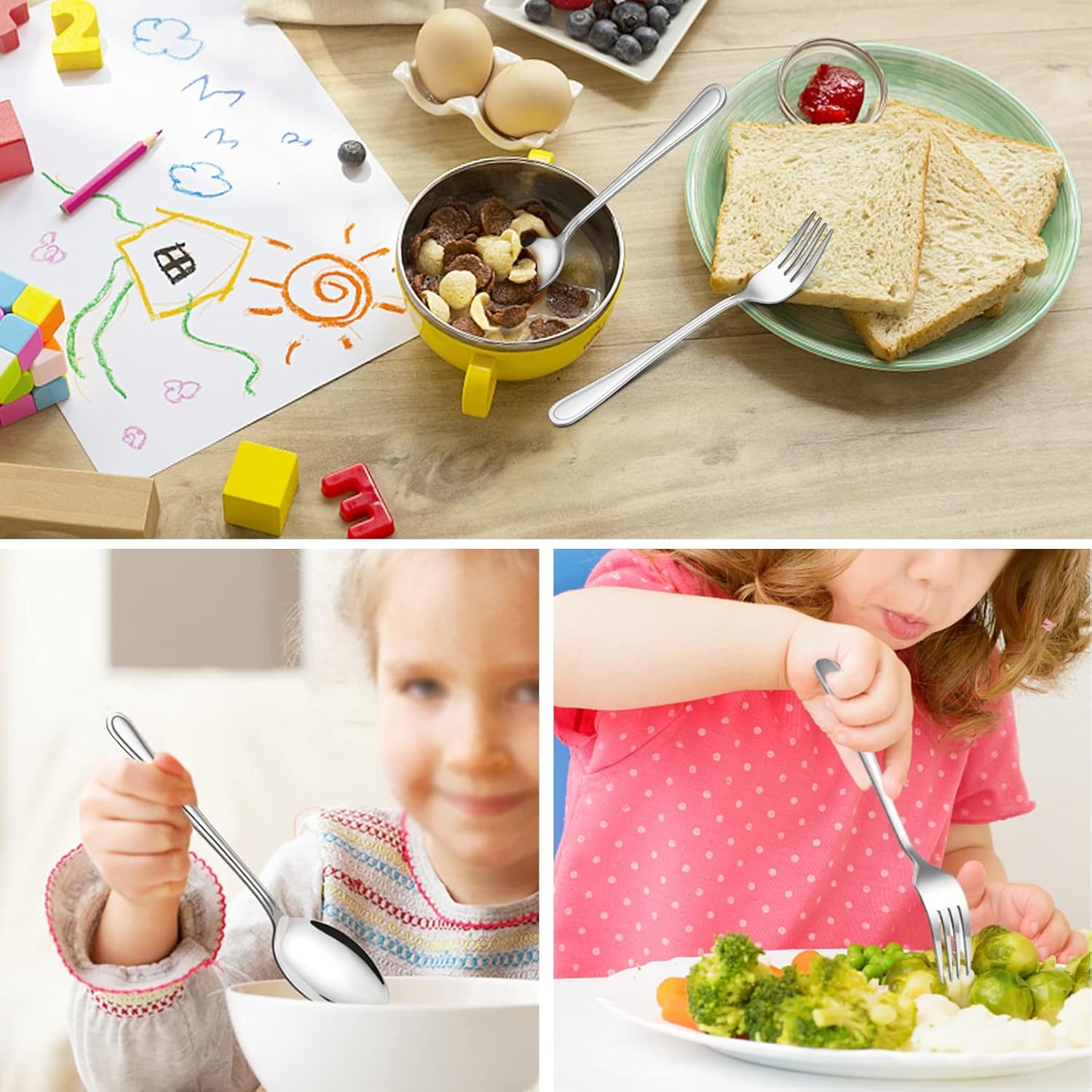 image:imageTeamFar Toddler Utensils Stainless Steel Toddler Silverware Small Kid Cutlery Set for SelfFeeding with Line Patterned Edge Healthy amp Non Toxic Mirror Surface amp Dishwasher Safe3 Forks 3 Spoons6
