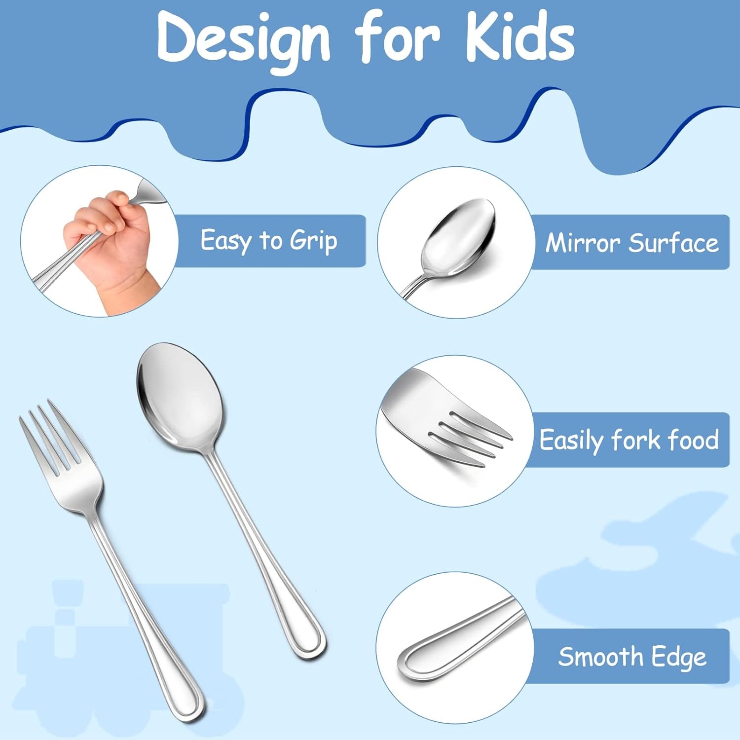 image:imageTeamFar Toddler Utensils Stainless Steel Toddler Silverware Small Kid Cutlery Set for SelfFeeding with Line Patterned Edge Healthy amp Non Toxic Mirror Surface amp Dishwasher Safe3 Forks 3 Spoons6