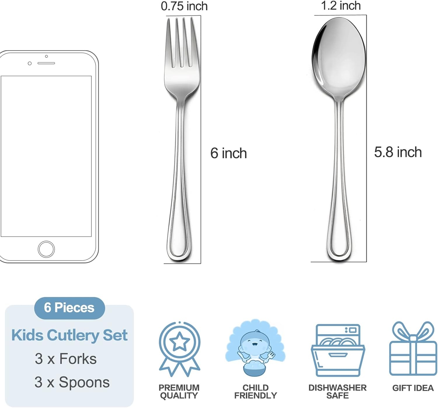 image:imageTeamFar Toddler Utensils Stainless Steel Toddler Silverware Small Kid Cutlery Set for SelfFeeding with Line Patterned Edge Healthy amp Non Toxic Mirror Surface amp Dishwasher Safe3 Forks 3 Spoons6