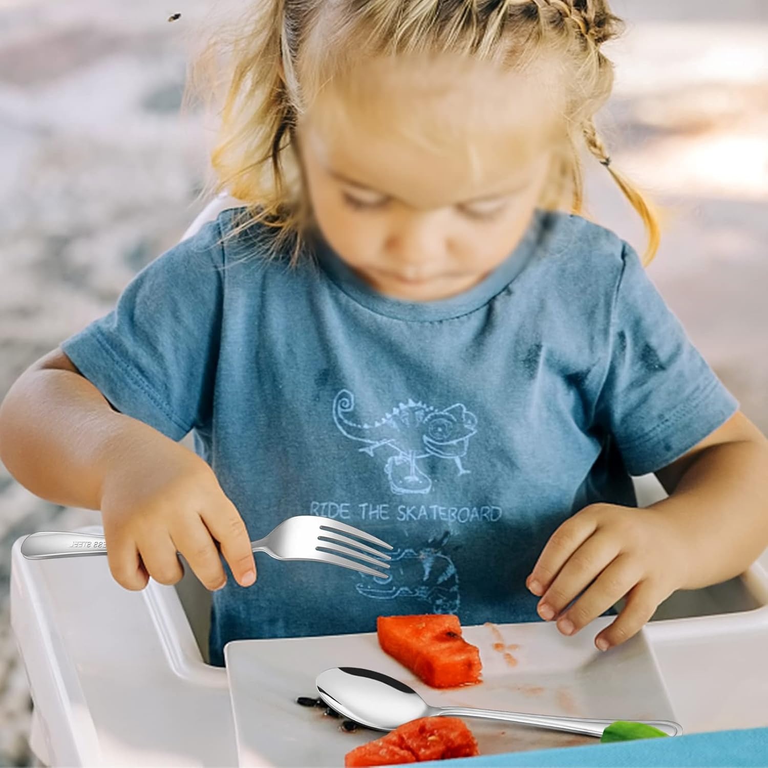 image:imageTeamFar Toddler Utensils Stainless Steel Toddler Silverware Small Kid Cutlery Set for SelfFeeding with Line Patterned Edge Healthy amp Non Toxic Mirror Surface amp Dishwasher Safe3 Forks 3 Spoons6