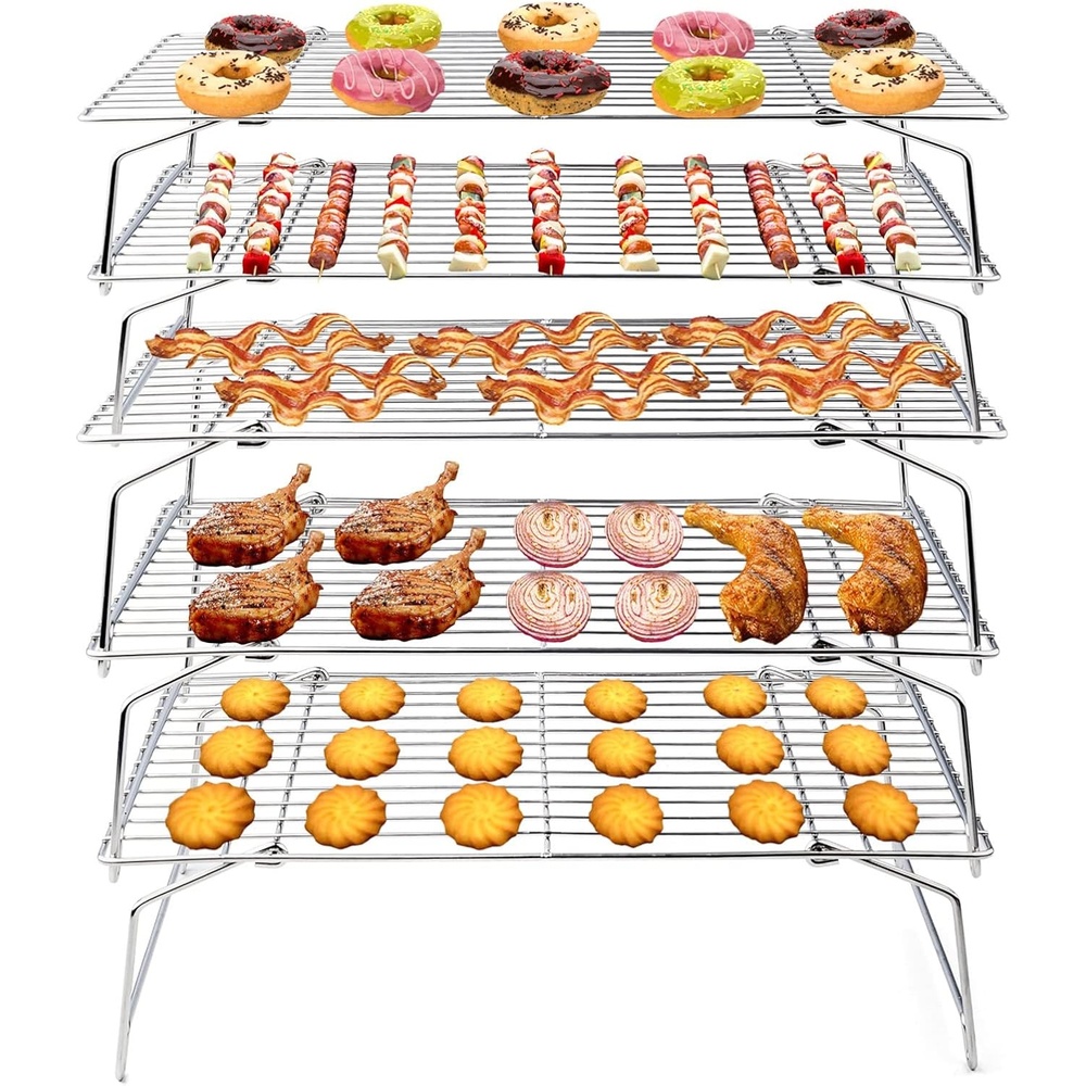image:imageTeamFar Cooling Rack 5Tiers Stainless Steel Baking Cooling Wire Rack for Baking Roasting Cooking Healthy amp Firmly Weld Stackable amp Collapsible Dishwasher Safe 15x105