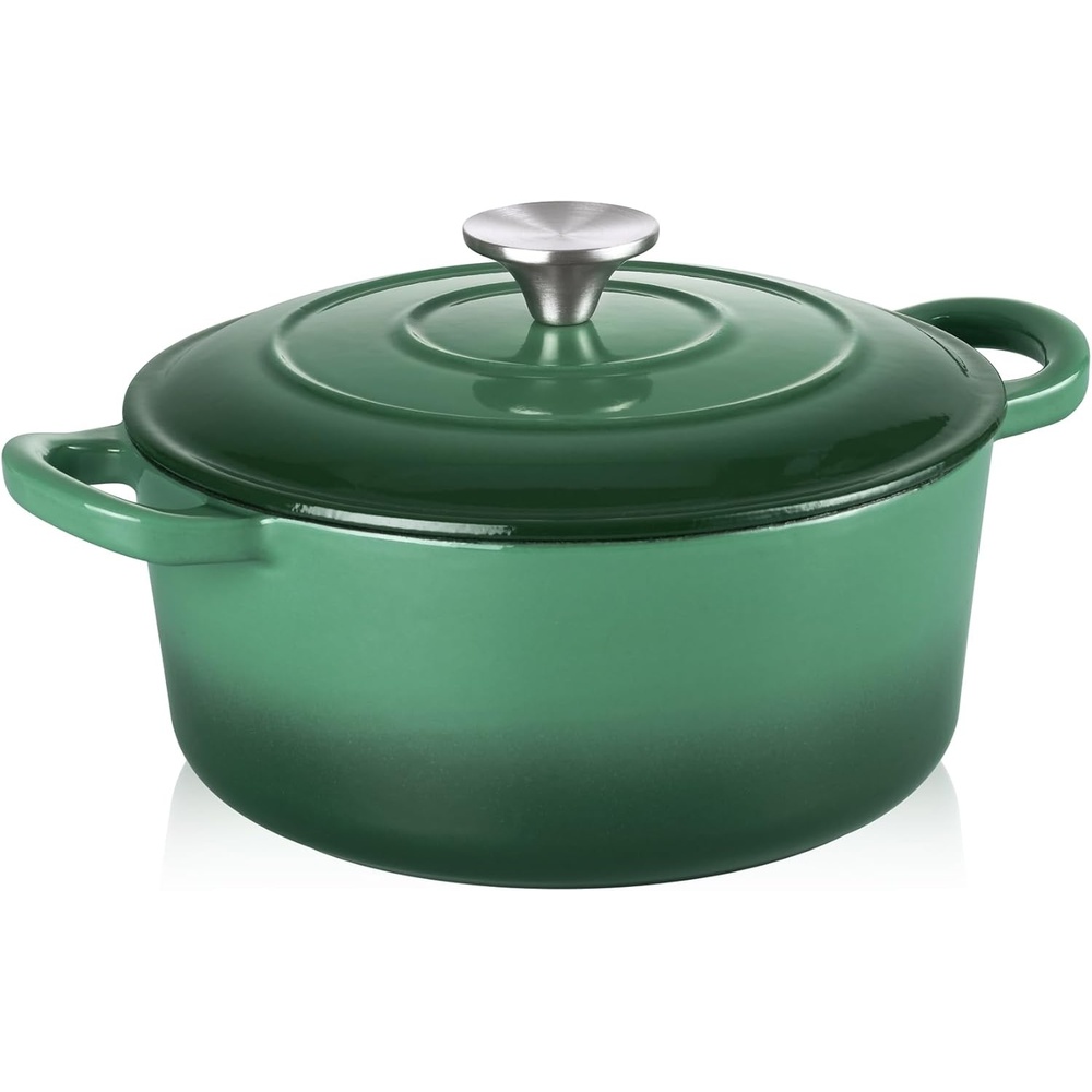 image:imageTeamFar Enameled Cast Iron Dutch Oven 6 Quart Pot with Lid amp Dual Handles Heavy Duty Cookware Oven Safe up to 500 F for Bread Baking Stews Braising Roasting RedBasil Green