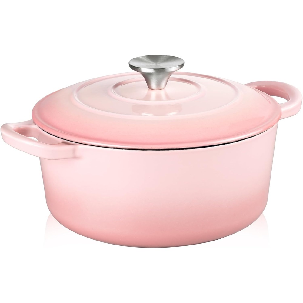 image:imageTeamFar Enameled Cast Iron Dutch Oven 6 Quart Pot with Lid amp Dual Handles Heavy Duty Cookware Oven Safe up to 500 F for Bread Baking Stews Braising Roasting RedPink