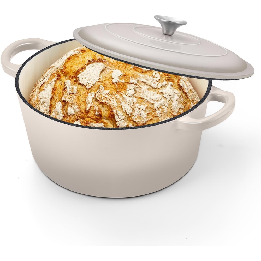 image:imageTeamFar Enameled Cast Iron Dutch Oven 6 Quart Pot with Lid amp Dual Handles Heavy Duty Cookware Oven Safe up to 500 F for Bread Baking Stews Braising Roasting RedKhaki