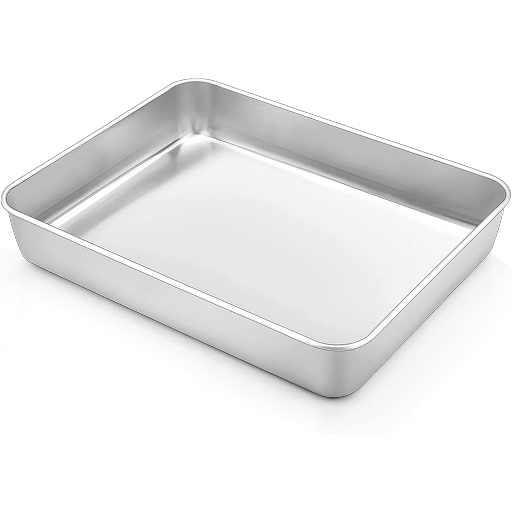 image:imageTeamFar Lasagna Pan 123 x 975 x 2 Stainless Steel Rectangular Cake Brownie Casserole Pan For Roasting Baking Healthy amp Heavy Duty Brushed Surface amp Deep Side Dishwasher SafeSilver