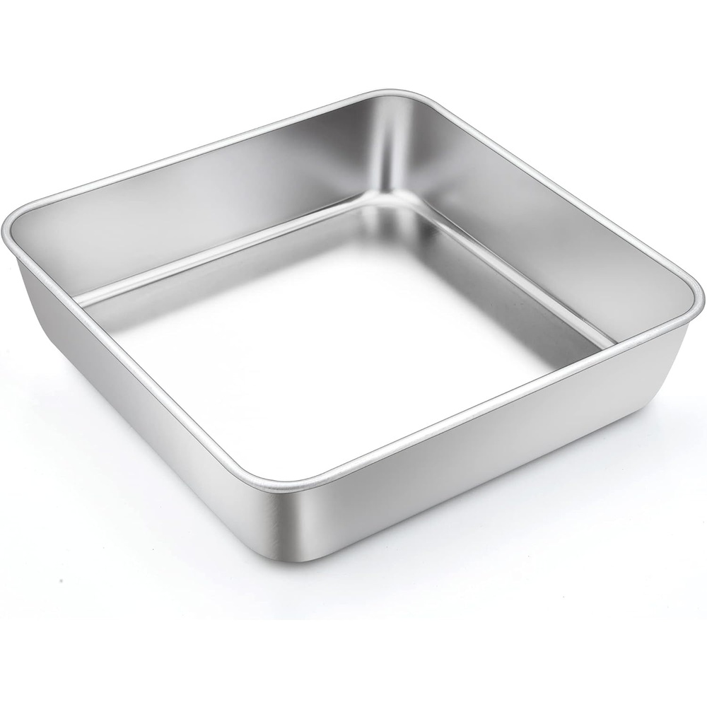 image:imageTeamFar Square Cake Pan 9 Inch Stainless Steel Square Baking Roasting Pan for Cake Brownie Lasagna NonToxic amp Heavy Duty One Piece Design amp Smooth Dishwasher Safe amp Easy CleanSilver