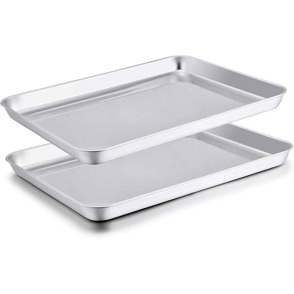 image:imageTeamFar Toaster Oven Pan Set of 2 Stainless Steel Toaster Oven Baking Tray Ovenware 125x 95x1 Non Toxic amp Healthy Rust Free amp Mirror Finish Easy Clean amp Dishwasher Safe16inch