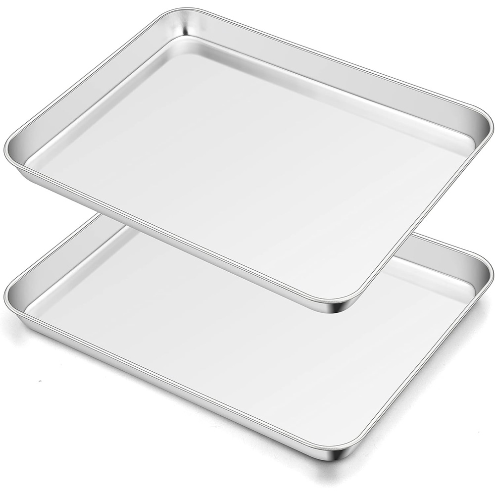 image:imageTeamFar Toaster Oven Pan Set of 2 Stainless Steel Toaster Oven Baking Tray Ovenware 125x 95x1 Non Toxic amp Healthy Rust Free amp Mirror Finish Easy Clean amp Dishwasher Safe125inch