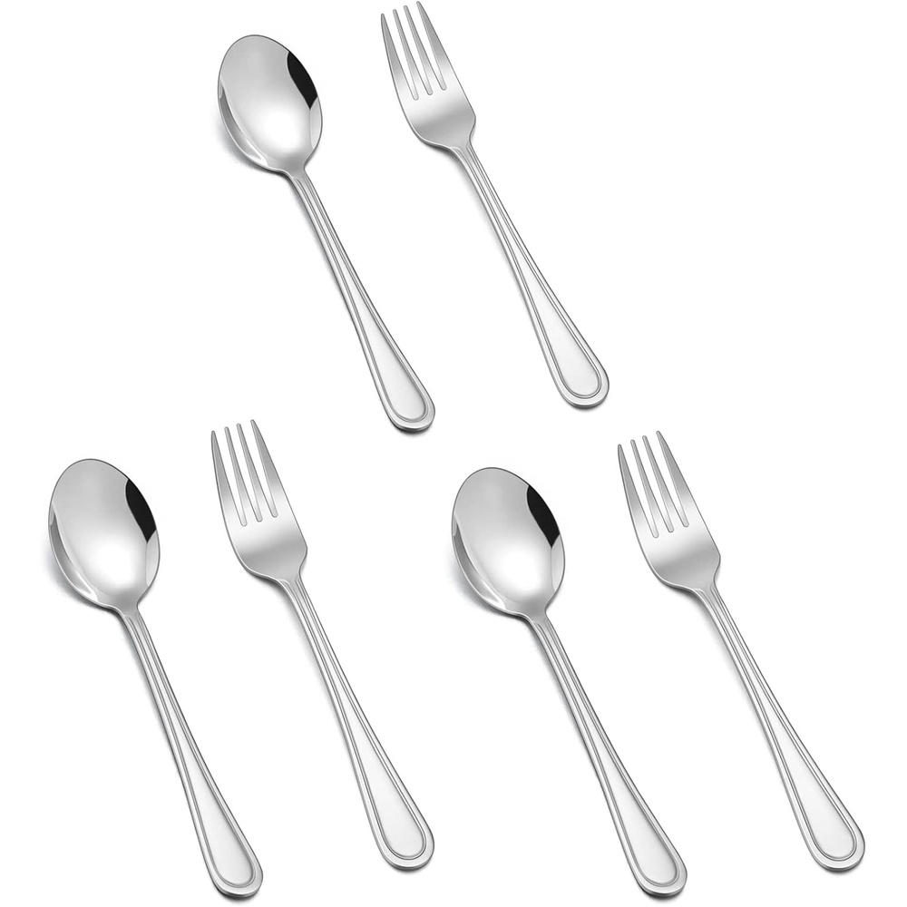 image:imageTeamFar Toddler Utensils Stainless Steel Toddler Silverware Small Kid Cutlery Set for SelfFeeding with Line Patterned Edge Healthy amp Non Toxic Mirror Surface amp Dishwasher Safe3 Forks 3 Spoons6