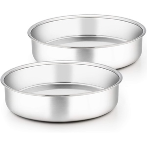 image:imageTeamFar 5 Inch Cake Pan Set of 2 Stainless Steel Small Layer Cake Baking Pans Tins Round Bakeware for Birthday Wedding Party NonToxic amp Healthy Mirror Finish amp Dishwasher Safe95 inch