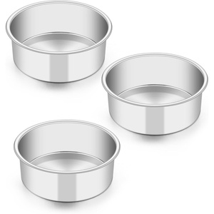 image:imageTeamFar 5 Inch Cake Pan Set of 3 Stainless Steel Small Layer Cake Baking Pans Tins Round Bakeware for Birthday Wedding Party NonToxic amp Healthy Mirror Finish amp Dishwasher Safe5 inch