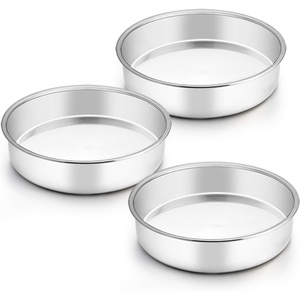 image:imageTeamFar 5 Inch Cake Pan Set of 3 Stainless Steel Small Layer Cake Baking Pans Tins Round Bakeware for Birthday Wedding Party NonToxic amp Healthy Mirror Finish amp Dishwasher Safe8 inch