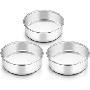 image:imageTeamFar 5 Inch Cake Pan Set of 3 Stainless Steel Small Layer Cake Baking Pans Tins Round Bakeware for Birthday Wedding Party NonToxic amp Healthy Mirror Finish amp Dishwasher Safe6 inch