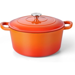 image:imageTeamFar Enameled Cast Iron Dutch Oven 6 Quart Pot with Lid amp Dual Handles  Heavy Duty Cookware Oven Safe up to 500 F for Bread Baking Stews Braising Roasting  RedOrange