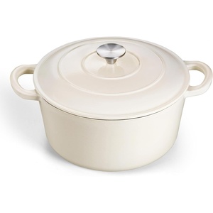 image:imageTeamFar Enameled Cast Iron Dutch Oven 6 Quart Pot with Lid amp Dual Handles  Heavy Duty Cookware Oven Safe up to 500 F for Bread Baking Stews Braising Roasting  RedWhite