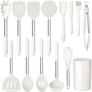 image:imageTeamFar Kitchen Utensil Set of 14 Silicone Cooking Utensil Set with Stainless Steel Handle for Frying Serving Flipping Draining Nontoxic amp Heatproof Nonstick amp Dishwasher Safe  BlackWhite