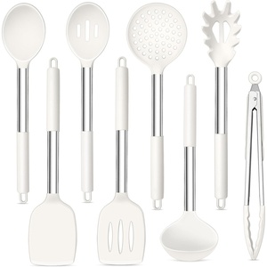 image:imageTeamFar Kitchen Utensils 8PCS Cooking Silicone Utensils Kitchen Tool Kit with Stainless Steel Handle for Nonstick Cookware Cooking Stirring Turning Food Grade amp Heat Resistant Dishwasher SafeWhite