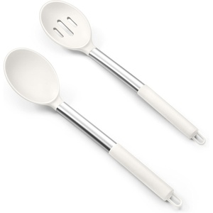 image:imageTeamFar Silicone Cooking Spoon 2 PCS Large Nonstick Kitchen Spoons HeatResistant Solid and Slotted Spoons for Cooking Mixing Serving Stirring Healthy amp Dishwasher Safe BlackWhite