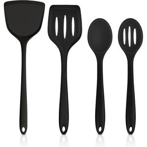 image:imageTeamFar Silicone Cooking Utensils 4pcs Kitchen Utensils Set with Silicone Spatulas amp Spoons HeatResistant Solid amp Slotted Cooking Spoons Turners for Nonstick Cookware Dishwasher Safe BlackBlack