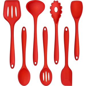 image:imageTeamFar Silicone Cooking Utensils Set 7Piece Heat Proof Kitchen Utensils Set Kitchen Tools Spatula Turner Ladle Spoon Pasta Fork for Nonstick Cookware NonToxic amp Dishwasher Safe WhiteRed