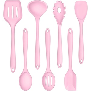 image:imageTeamFar Silicone Cooking Utensils Set 7Piece Heat Proof Kitchen Utensils Set Kitchen Tools Spatula Turner Ladle Spoon Pasta Fork for Nonstick Cookware NonToxic amp Dishwasher Safe WhitePink