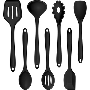 image:imageTeamFar Silicone Cooking Utensils Set 7Piece Heat Proof Kitchen Utensils Set Kitchen Tools Spatula Turner Ladle Spoon Pasta Fork for Nonstick Cookware NonToxic amp Dishwasher Safe WhiteBlack