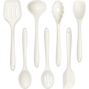 image:imageTeamFar Silicone Cooking Utensils Set 7Piece Heat Proof Kitchen Utensils Set Kitchen Tools Spatula Turner Ladle Spoon Pasta Fork for Nonstick Cookware NonToxic amp Dishwasher Safe WhiteWhite