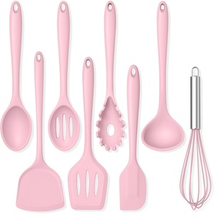 image:imageTeamFar Silicone Cooking Utensils Set 8 PCS Kitchen Utensils Set 446F Heat Resistant Turner Spatula Spoon Whisk Kitchen Cooking Gadgets Tools for Nonstick Cookware Dishwasher SafeWhitePink