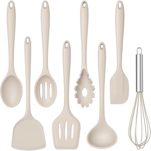 image:imageTeamFar Silicone Cooking Utensils Set 8 PCS Kitchen Utensils Set 446F Heat Resistant Turner Spatula Spoon Whisk Kitchen Cooking Gadgets Tools for Nonstick Cookware Dishwasher SafeWhiteKhaki