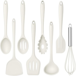 image:imageTeamFar Silicone Cooking Utensils Set 8 PCS Kitchen Utensils Set 446F Heat Resistant Turner Spatula Spoon Whisk Kitchen Cooking Gadgets Tools for Nonstick Cookware Dishwasher SafeWhiteWhite