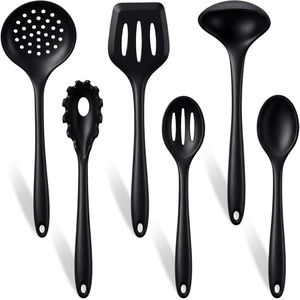 image:imageTeamFar Silicone Cooking Utensils Set of 6 Kitchen Utensils Set Includes Ladle Slotted Turner for Nonstick Cookware Healthy amp OnePiece NonScratch amp Heat Resistant Dishwasher Safe Dark BlueBlack