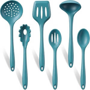 image:imageTeamFar Silicone Cooking Utensils Set of 6 Kitchen Utensils Set Includes Ladle Slotted Turner for Nonstick Cookware Healthy amp OnePiece NonScratch amp Heat Resistant Dishwasher Safe Dark BlueDark Blue