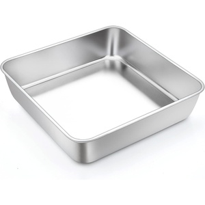 image:imageTeamFar Square Cake Pan 9 Inch Stainless Steel Square Baking Roasting Pan for Cake Brownie Lasagna NonToxic amp Heavy Duty One Piece Design amp Smooth Dishwasher Safe amp Easy CleanSilver