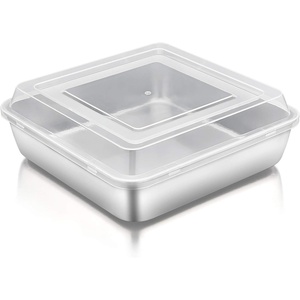 image:imageTeamFar Square Cake Pan with Lid 1 Pan amp 1 Lid 8 Inch Square Stainless Steel Baking Tray Cake Brownie Tin For Meal Prep Storage Transporting Food Healthy amp Sturdy Dishwasher SafeSilver