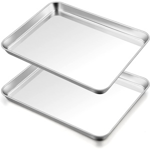 image:imageTeamFar Toaster Oven Pan Set of 2 Stainless Steel Toaster Oven Baking Tray Ovenware 125x 95x1 Non Toxic amp Healthy Rust Free amp Mirror Finish Easy Clean amp Dishwasher Safe176inch