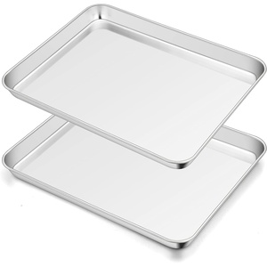 image:imageTeamFar Toaster Oven Pan Set of 2 Stainless Steel Toaster Oven Baking Tray Ovenware 125x 95x1 Non Toxic amp Healthy Rust Free amp Mirror Finish Easy Clean amp Dishwasher Safe125inch