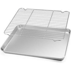 image:imageTeamFar Toaster Oven Pan Tray with Cooling Rack 104x 81x1 Stainless Steel Toaster Ovenware Pan Healthy amp Non Toxic Rust Free amp Easy Clean  Dishwasher Safe176 x 13 x 1inch